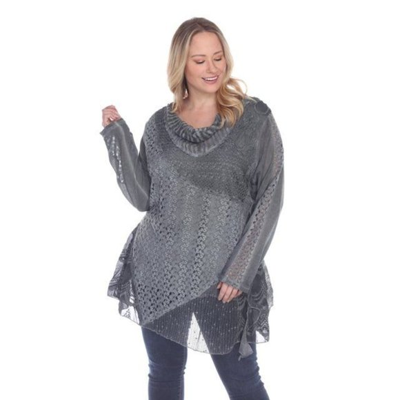 Simply Couture Lace Blouse Long Sleeve Cowl Neck Chiffon Layers Shirt - Picture 1 of 14